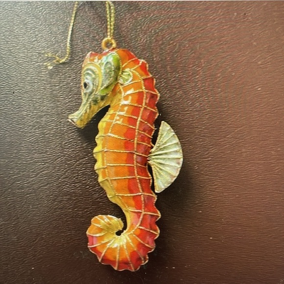 Pottery Barn Cloisonne SEAHORSE orange Ornament 4" - Picture 1 of 2